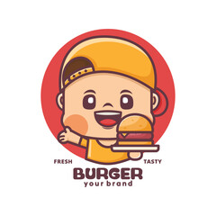burger cartoon mascot design, for culinary and other businesses