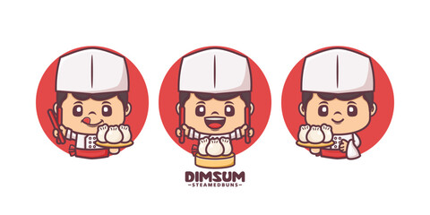 dim sum chef cartoon mascot, with different poses and expressions