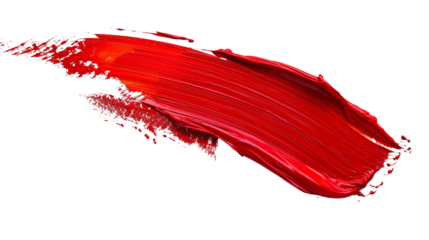 red paint brush stroke isolated on transparent background, brush stroke cut out