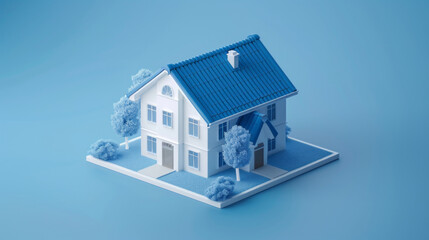 house with blue roof 3d isometrics