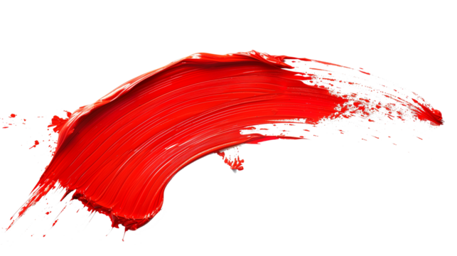 red paint brush stroke isolated on transparent background, brush stroke cut out