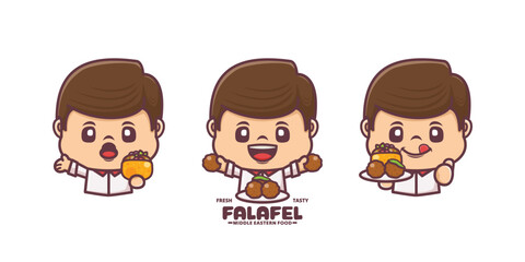 cute cartoon mascot with middle eastern food falafel