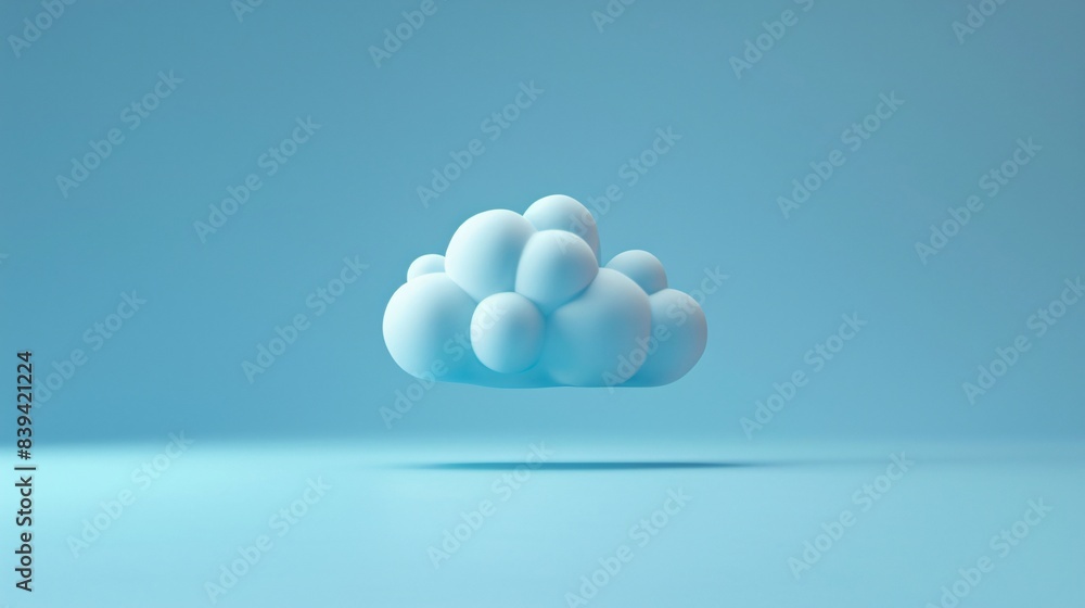 Poster minimalistic 3d rendering of a fluffy cloud floating in a serene blue sky, capturing the essence of 