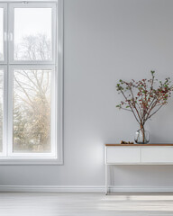 Elegant modern sideboard next to a window in an interior home decor composition.