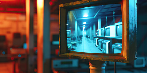 The Technoir Tapestry: A grainy surveillance video playing on an old CRT monitor.