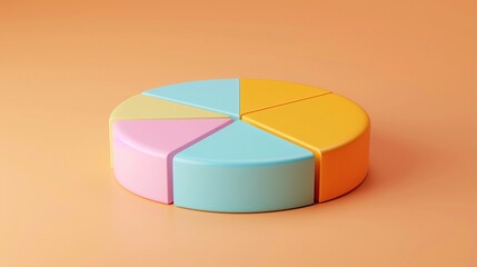 Obraz premium 3D clay pie chart, front perspective, cheerful colors, isolated on pastel orange