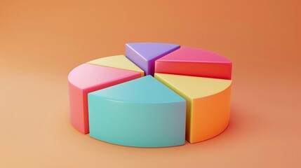 Obraz premium 3D clay pie chart, front perspective, cheerful colors, isolated on pastel orange