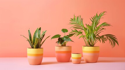 Obraz premium Clay style plant pot, direct front, cheerful hues, on a clear peach background