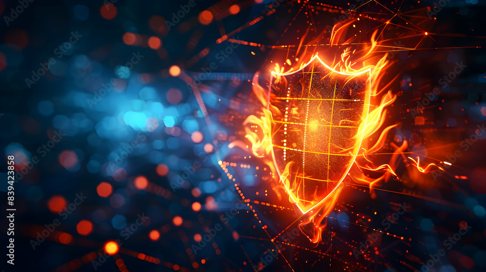 Poster 2d vector illustration of firewall icon with flame symbolizing protection against unauthorized acces
