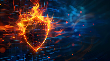 Vector illustration of firewall icon with flame symbolism for protection against unauthorized access and cyber threats