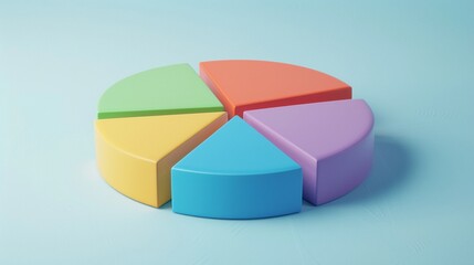 Obraz premium 3D clay pie chart, front angle, vivid colors, against a light blue backdrop