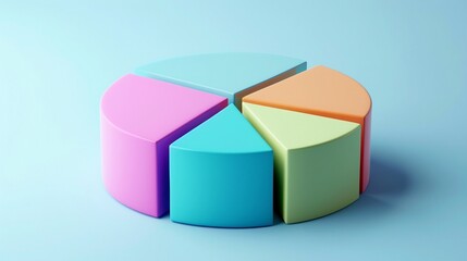 Obraz premium 3D clay pie chart, front angle, vivid colors, against a light blue backdrop