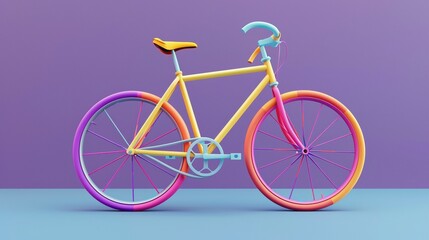 Obraz premium 3D clay bicycle, front view, lively colors, isolated on lavender