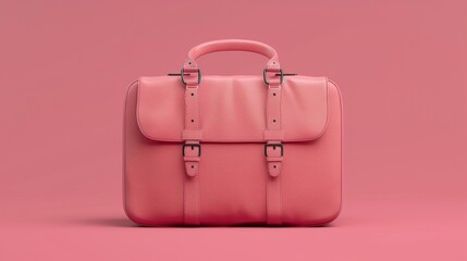 Briefcase icon, clay 3D, facing front, bright palette, solid pink base