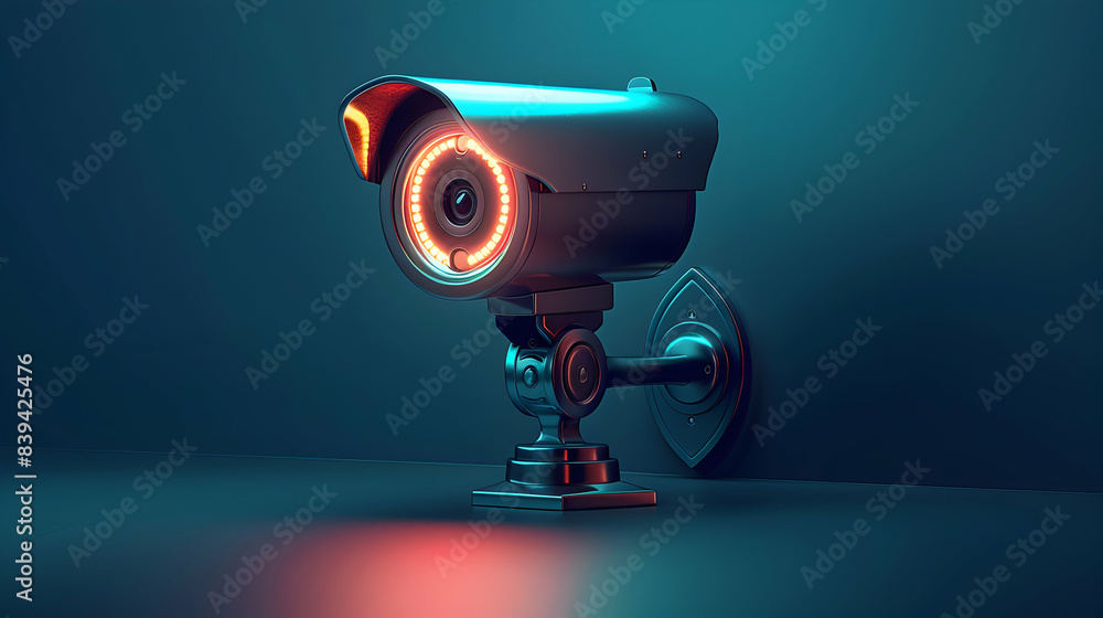 Poster 2d vector security camera icon with shield and camera lens concept emphasizing cyber security survei