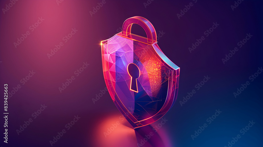 Poster 2d vector illustration of shield and lock icon for data protection in cyber security concept