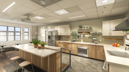 Bright and Safe Senior Kitchen with Adjustable Counters and Handrails