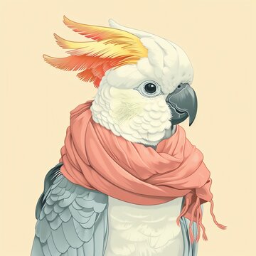 cockatoo wearing pink scarf clip art preview