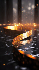 Golden cinematic strip, Mobius loop, multiverse space, fantastic background