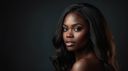 Naklejka premium Black woman model wearing trendy clothes and makeup, model in trendy dress, photoshoot