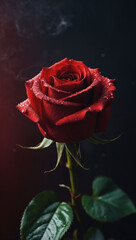 The crimson rose ignites with love's fervor.