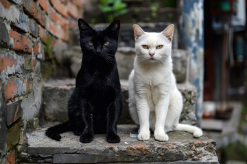 Obraz premium A Day in the Life of a Black and White Cat