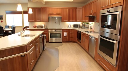 Fototapeta premium Bright and Accessible Senior Kitchen with Universal Design and Modern Appliances