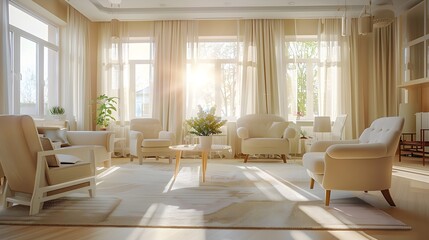 Bright and Airy Common Room in Modern Elderly Home
