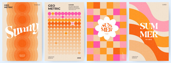 Creative concept of summer bright covers, cards or posters in minimal style for corporate identity, branding, social media ads, promo. Modern design template set in trendy geometric style