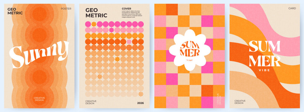 Creative concept of summer bright covers, cards or posters in minimal style for corporate identity, branding, social media ads, promo. Modern design template set in trendy geometric style
