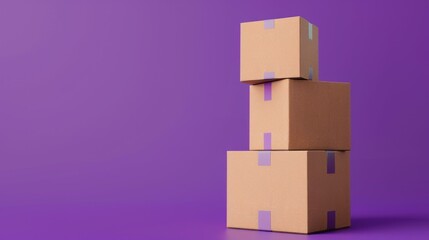 Obraz premium Three boxes stacked on top of each other on a purple background