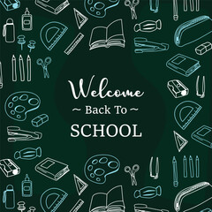 Back to school on green board background. Vector illustration.