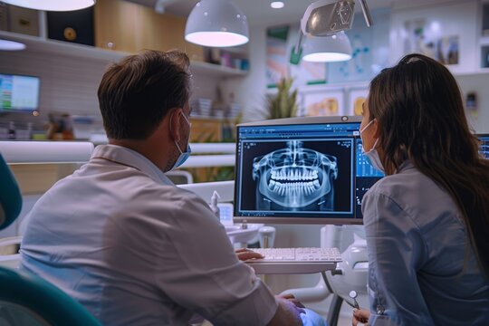 Modern Dental Care: Dentist and Patient Review Digital Dental Scans in State-of-the-Art Clinic