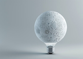 A lightbulb designed to resemble the surface of the moon, with detailed craters and textures, creating a celestial and imaginative effect.