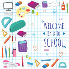 Back to school with elements for educational objects. Vector illustration.
