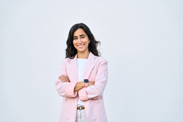 Portrait of middle eastern Israel businesswoman, business lady standing with crossed arms isolated...