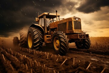 Fototapeta premium Expansive Tractor soil farm. Land plow. Generate Ai