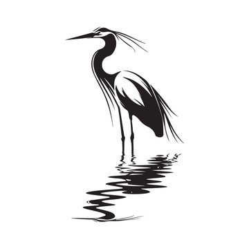 recommend clip art: Heron on water black silhouette logo vector isolated on white