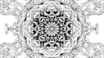 Fototapeta premium Ornate Black and White Mandala with Intertwining Vines and Precise Lines