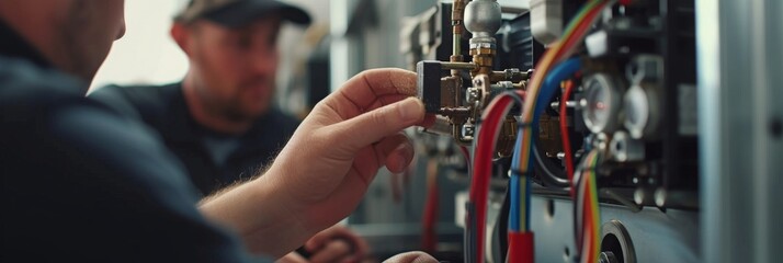 Workers making final touches to an HVAC system