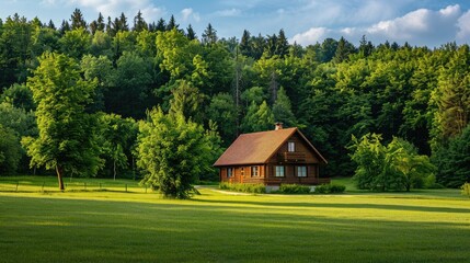 A Rustic Cabin Nestled in a Lush Forest Clearing