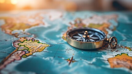 Classic magnetic compass based on a detailed world map