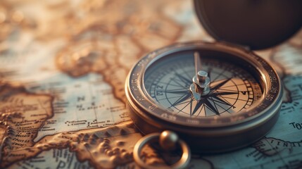Compass on a map, representing navigation and the spirit of travel