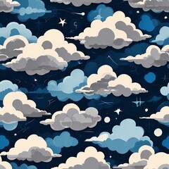 seamless pattern of blue sky with clouds, Generative AI, Generative, AI