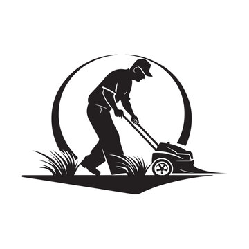recommend clip art:  Man pushing lawn mower logo lawn mower landscaping logo design template