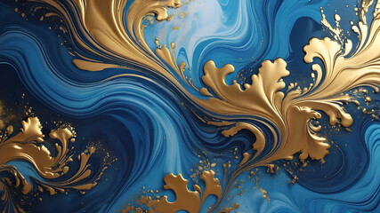 Blue golden tones marble background Generative AI