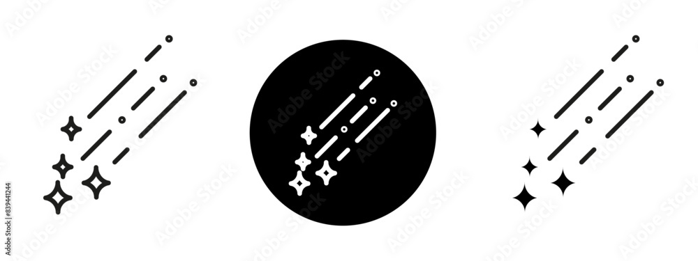 Poster meteor shower icon vector in editable multiple styles, three different designs of a falling star.