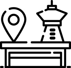 Airport terminal, hand-drawn navigation icon.