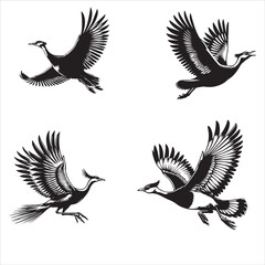 bustard flying .vector illustration, black silhouette