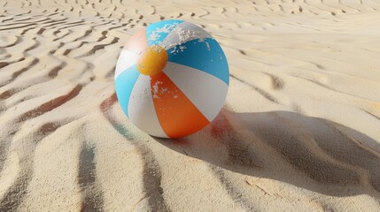 Obraz premium 3D model of a beach ball halfburied in the sand